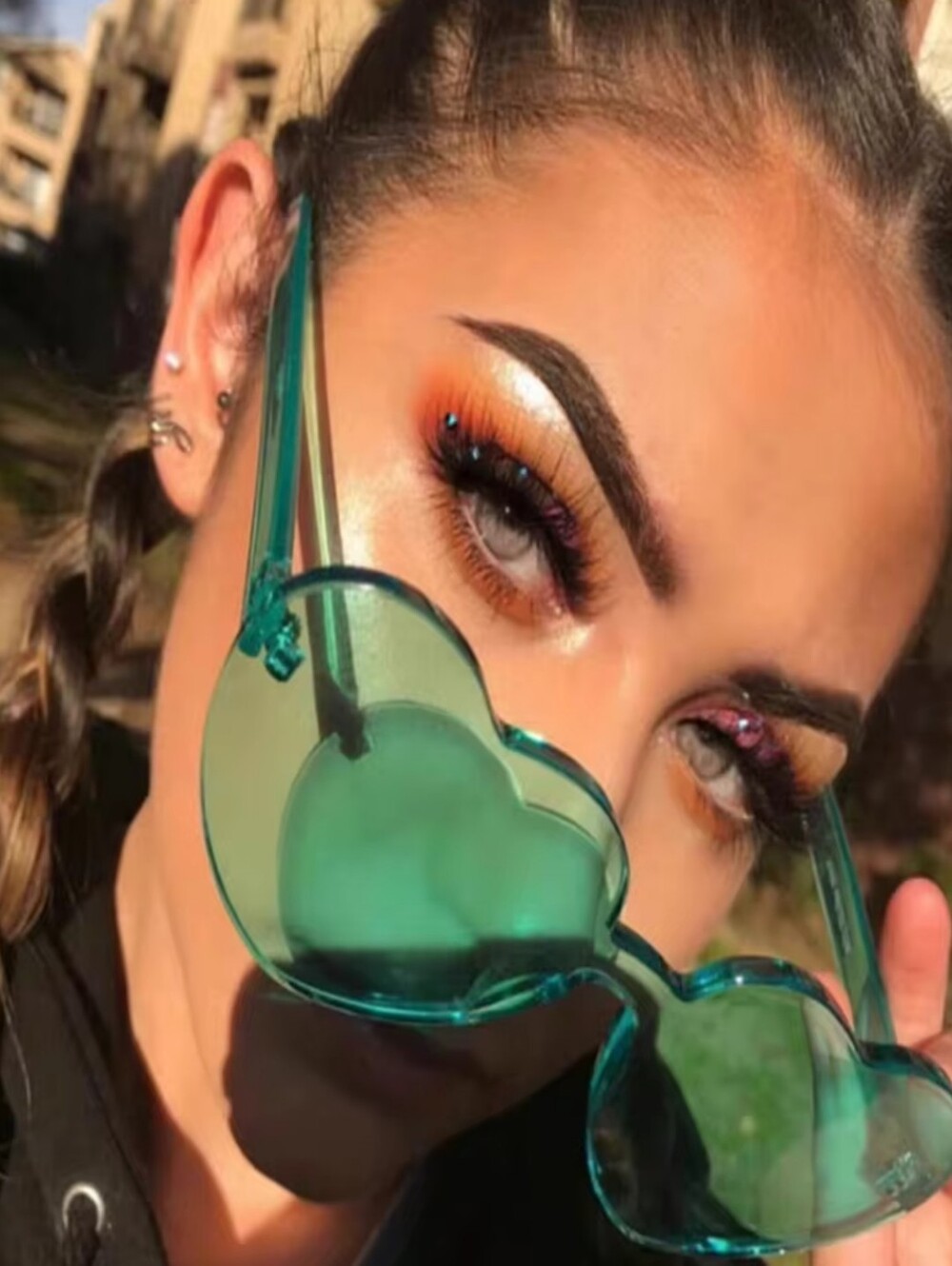 Heart-Shaped Transparent Sunglasses in Teal